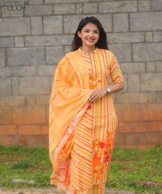 Golden Apricot Bloom Cotton 3 Piece Set for Women