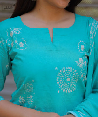 Teal Mist Cotton 3 Piece Kurti Set with Pockets Trend