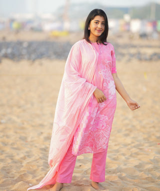 Blush Pink Cotton 3-Piece Set with Embroidery – Casual Wear