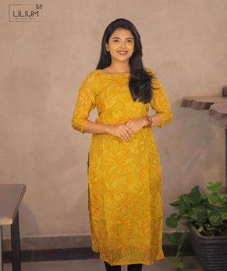 Marigold Mist Organza Kurti with 3/4 Sleeves