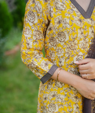 Elegant Yellow Muslin Silk 3-Piece Set with Embroidery