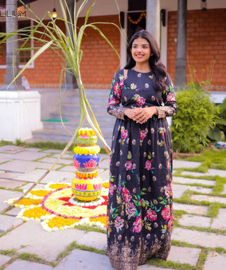 Twilight Blossom Festive Maxi in Banarasi Tussar Silk