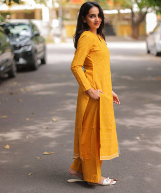 Amber Marigold Handloom Cotton Co-ord Set with Wide Pants