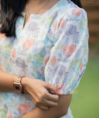 Cotton Hakoba Halfwhite Kurti with Lining