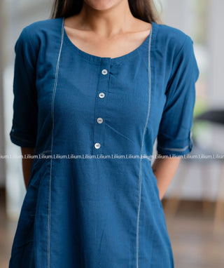 Classic Blue Cotton Kurti - Casual Style with 46" Length