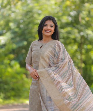 Mushroom Mist Chanderi Kurti with Shawl for Women