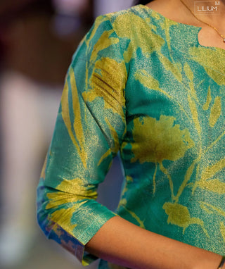 Pine Green Shimmer Tissue Kurti – Elegant Lined Casual Wear