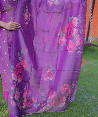 Purple 3-Piece Tissue Silk Festive Set with Embroidery