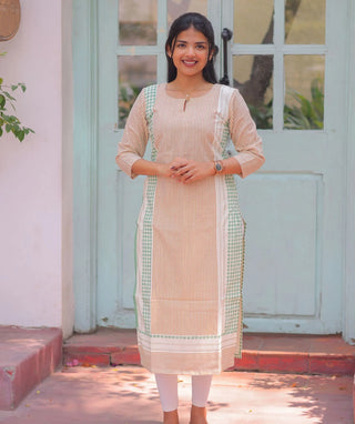 Sage Stripe Cotton Rayon Kurti – Everyday Casual Elegance
