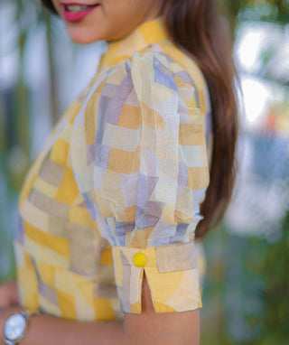 Citrine Yellow Kurti in Shimmer Organza with Lining