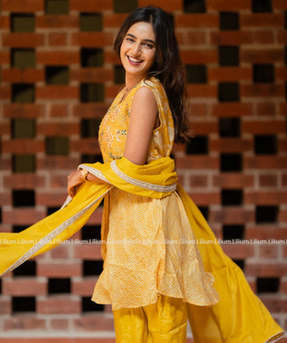 Yellow Muslin Silk Sharara Set for Festive Wear