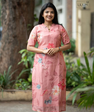 Blush Camellia Muslin Kurti | Floral Casual Wear