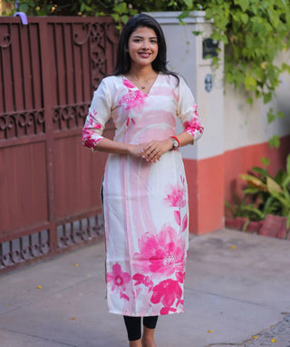 Blushing Peony Pearl Modal Slub 3/4 Sleeve Kurti