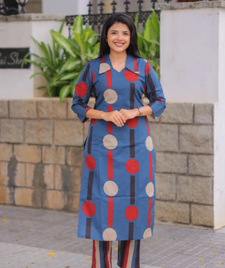 Indigo Ember Cotton Co-Ord Set with 3/4 Sleeves