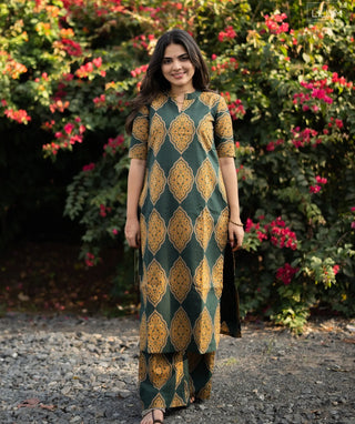 Emerald Dynasty Cotton Co-ord Set with Wide Pants for Women