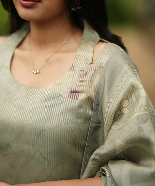 Sage Green Tissue Silk 3-Piece Set – Festive Elegance