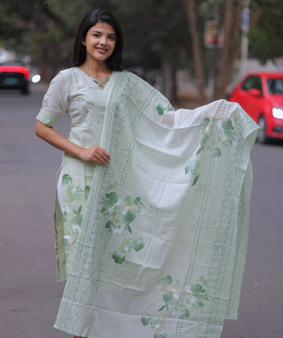 Mint Blossom Whisper Soft Cotton Kurti with Shawl