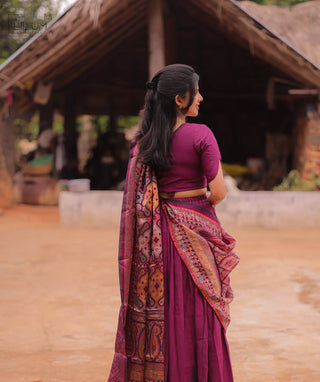 Velour Royale Linen Slub Crop Top Skirt Set with Dupatta