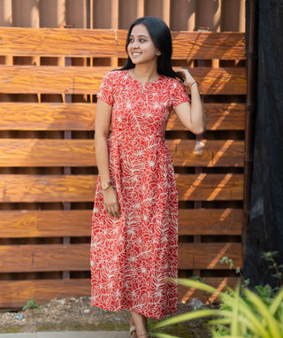 Berry Red Cotton Maxi Dress for Casual Wear