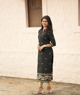 Midnight Noir Handloom Cotton Ready-to-Wear Casual Kurti