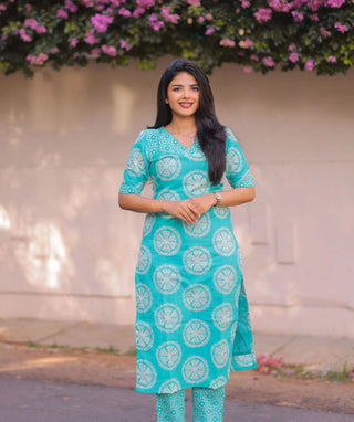 Aqua Mandala Cotton Co-Ord Set | Trendy Casual Wear