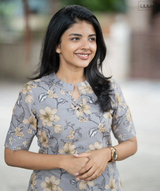 Grey Floral Cotton Co-ords with Pockets