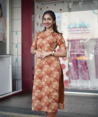 Rusty Terracotta Floral Cotton Co-ord Set with Pockets