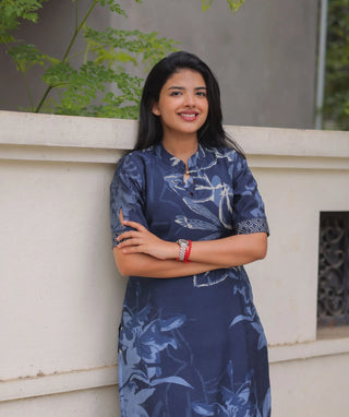 Midnight Denim Blue Muslin Kurti for Women