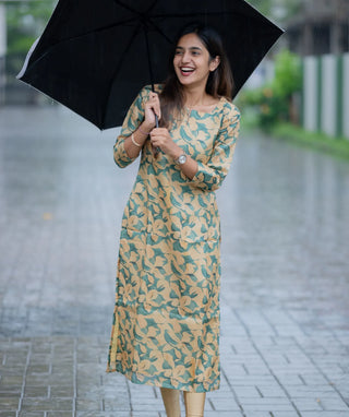 Sandal & Green Manipuri Kurti - Traditional Wear