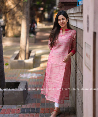 Pastel Pink Tissue Silk Kurti - Traditional Wear