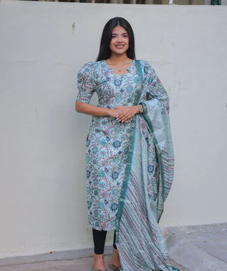 Trending Celestial Mint Tussar Kurti with Shawl for Women