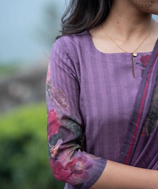 Dusty Lavender Bloom Muslin 3 Piece Festive Kurta Set