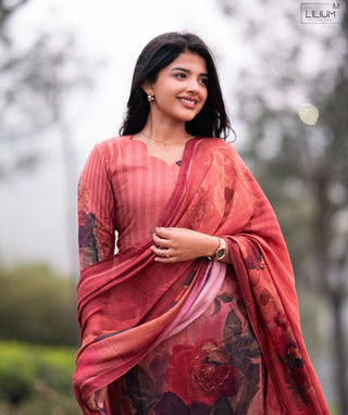 Rustic Terracotta Hand Embroidered Muslin 3 Piece Set