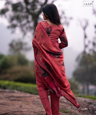 Rustic Terracotta Hand Embroidered Muslin 3 Piece Set