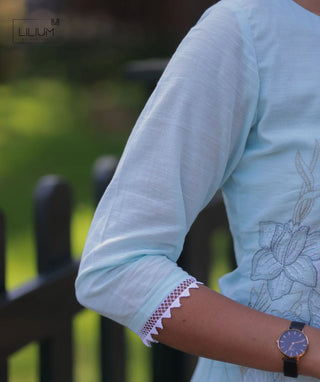 Frosted Mint Embroidered Cotton 3 Piece Festive Wear Set