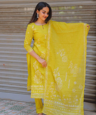Sunshine Yellow Cotton 3 Piece Kurti Set with Pockets – Summer Trend