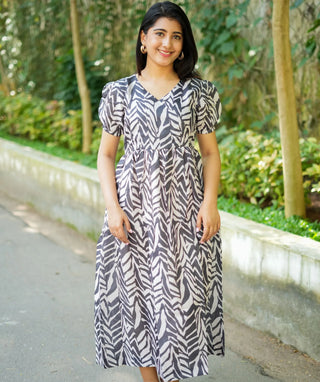 Black & White Zebra Maxi Dress in Muslin Shimmer Fabric