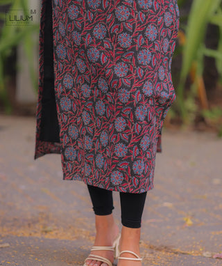 Plum Enchant Kantha Cotton Kurti with Open Slit – Casual Wear