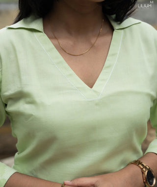 Pistachio Veil Cotton Slub Co-ords with Pockets & 3/4 Sleeves