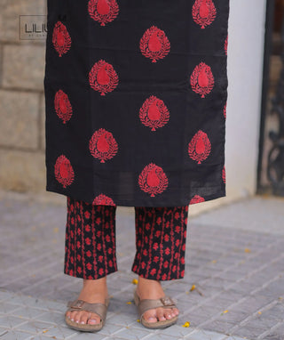 Ruby Noir Cotton Co-Ord Set with Elbow Sleeves