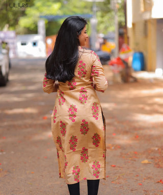 Rosewood Beige Cotton Kurti | 3/4 Sleeve Everyday Wear