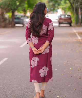 Wine Floral Cotton Kurti – Trending Ethnic Wear