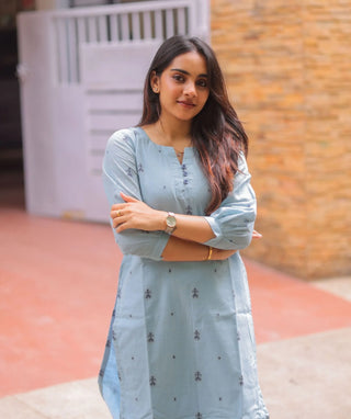 Powder Sky Cotton Straight Kurti for Women | Everyday Comfort