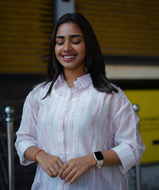 Blush Pink Veil Shimmer Chanderi Shirt with Inner