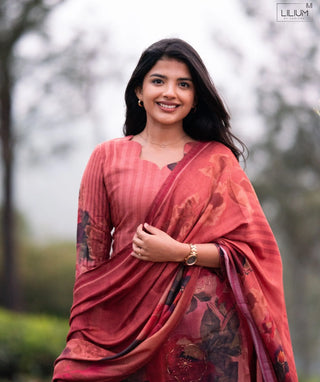 Rustic Terracotta Hand Embroidered Muslin 3 Piece Set