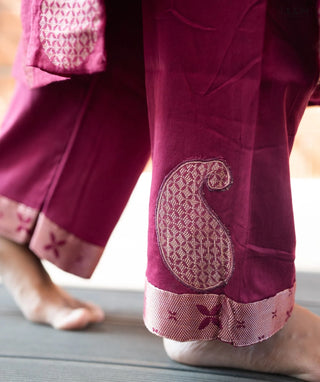 Royal Raspberry Wine Muslin 3 Piece Festive Wear Set