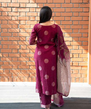 Royal Raspberry Wine Muslin 3 Piece Festive Wear Set