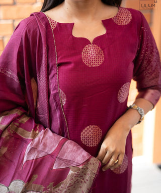 Royal Raspberry Wine Muslin 3 Piece Festive Wear Set