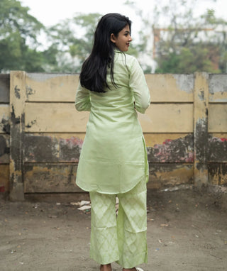 Pistachio Veil Cotton Slub Co-ords with Pockets & 3/4 Sleeves