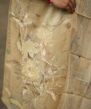 Buttercream Beige Tissue Silk 3-Piece Set – Festive Elegance